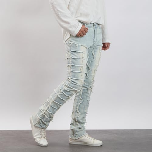 Men's Y2k Stacked Jeans Regular Fit Patch Distressed Destroyed Straight Denim Pants Harajuku Hip Hop Trouser4
