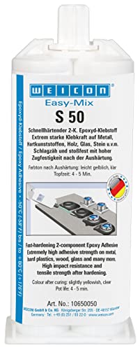 Weicon 10650050 S50 Easy-Mix S 50 Epoxyd-Klebstoff Zwei Komponentenkleber transparent, 50 ml