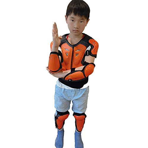 Takuey Kids Motorcycle Armor Suit Dirt Bike Vest Chest Spine Back Protector Shoulder Arm Elbow Knee Protector Pads Green/Orange for Cycling Skateboard,Skiing,Skating,Off-Road (Orange)