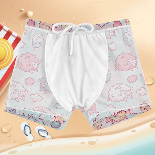 Boys Swim Trunks Toddler Swim Shorts Cute Sheep Cotton Candy Bathing Suit Swimsuit Quick Dry Beach Boardshorts Swimwear 7-84