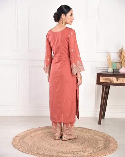 Image of Royal Export Women's Kurta Set | Viscose Silk Floral Embroidered Straight Kurta Pant Dupatta Set Kurta Sets for Women | Ladies Kurta Set (RX60-P)