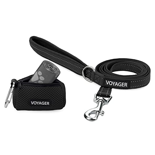 Image of Best Pet Supplies Reflective Dog Leash with Neoprene Handle, 5 FT. and Reusable Mesh Dispenser Poop Bag Holder Set for Travel, Walking, Park and Outdoor Use, Soft and Durable with Clip-On