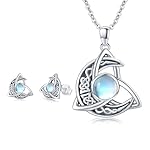 KQ&TTENG Celtic Moonstone Necklace and Celtic Moonstone Earrings, Celtic Knot Moonstone Pendant Necklace Earrings Crescent Irish Necklace Jewelry Gift for Women