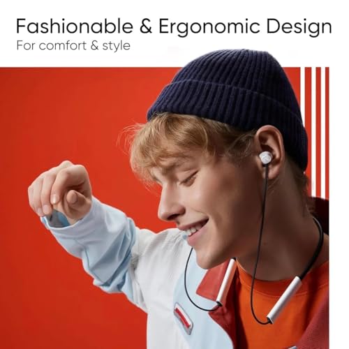 Image of Realme Buds Wireless 3 Bluetooth Neckband Headphones, 13.4mm Driver, 32H Playtime, AI ENC Noise Cancellation, IP55, Bluetooth 5.4 White RA55
