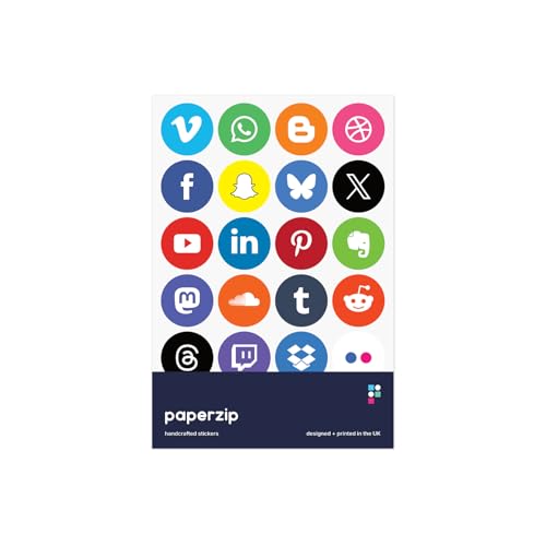 PAPERZIP - Social Media Logos – 48 Stickers for Business, Organization