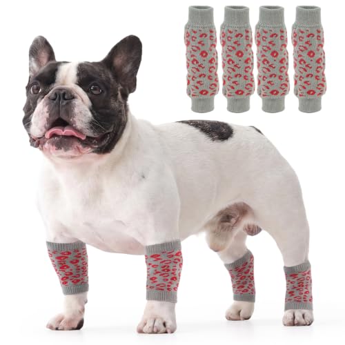 Image of ROZKITCH 4PCS Dog Leg Warmers for Front and Back Legs | Soft Knitting, Stretchy Fit Sleeves, Helps Reduce Licking, Dog & Cat Friendly, Easy to Wear, Daily Leg Coverage