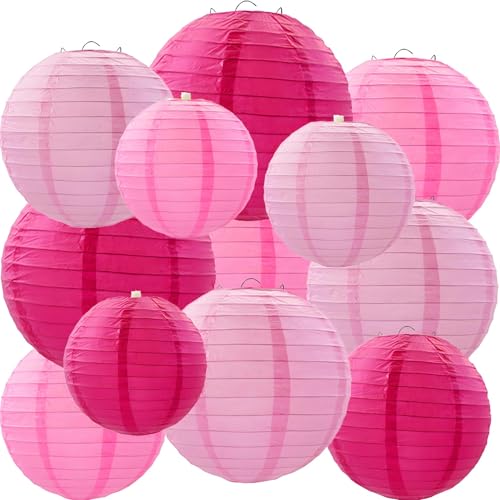 prxififeq Hot Pink Paper Lanterns 12Pcs Hanging Round Paper Lanterns Decorative for Graduation Baby Shower Wedding Birthday Family Parties ?