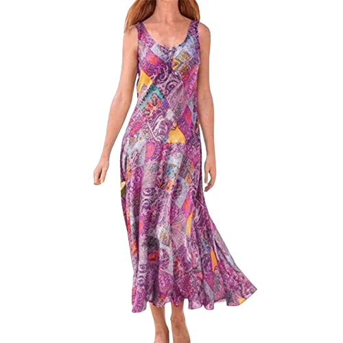 Robe d'été bohème longue et légère multicolore à col en U