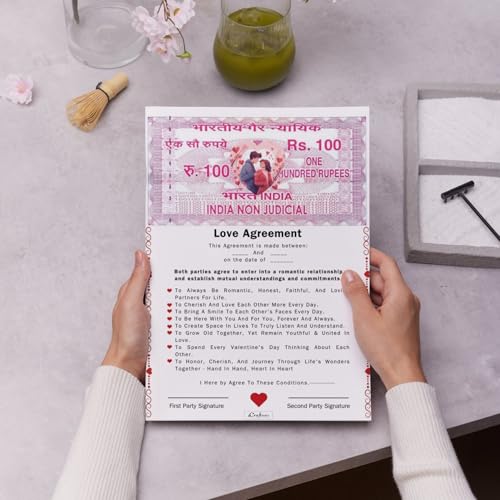 eCraftIndia Love Contract Agreement - Romantic Love Certificate Gift for Valentine's Day, Anniversary, Wedding - Love Agreement for Husband, Wife, Boyfriend, Girlfriend