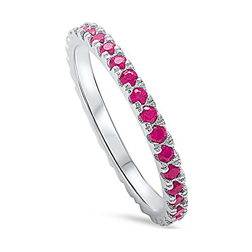 Oxford Diamond Co Simulated Ruby Eternity Band .925 Sterling Silver Ring Size 10