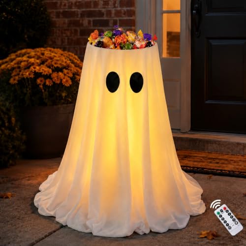 Lighted Halloween Ghost Candy Bowl,Halloween Ghost Decor with Remote - image 1