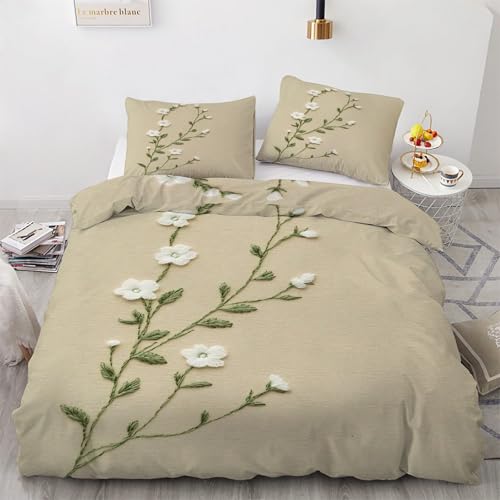 Housse de couette 220x240 microfibre parure de lit 3 pièces fleuron - 2