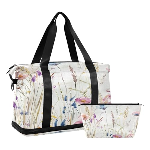 Kigai Colorful Flower Travel Duffle Bag for Women & Men Waterproof Sports Tote Gym Bag Shoulder Weekender Overnight Bag Carry on Luggage Bag with Shoe Compartment