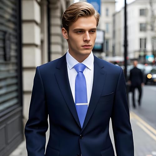 Image of YourTies Skinny Ties for Men Satin 2.4 inch Slim Necktie with Pocket Square Tie Clip Set Solid Color Wedding Party Business