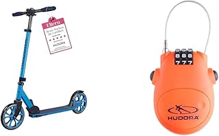HUDORA Scooter Up 200 - Quiet Aluminium Scooter for up to 100 kg & Cable Lock Bicycle Scooter Combination Lock 14492