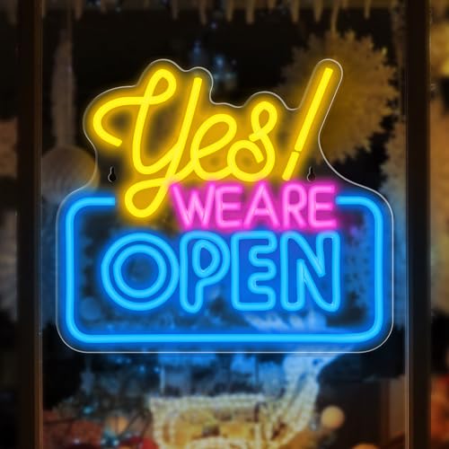 Amyzavls Open Neon Signs Yes We Are Open Bright led Sign Hanging Window Wall Decor Open Signs for Business,Coffee, Shop, Bar, Bakery,Hotel Store, Yellow Pink blue