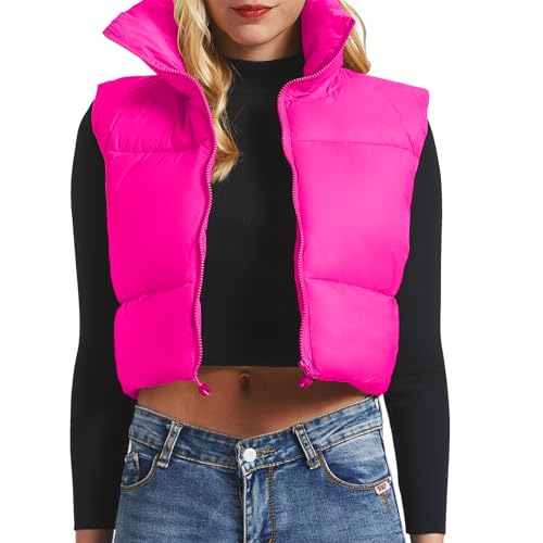 CULACCINO Women's Winter Cropped Puffer Vest Crop Jackets For Women Full Zip Stand Collar Padded Lightweight Outwear Vest2