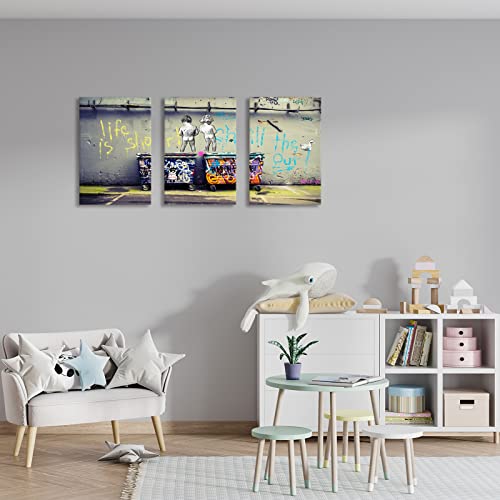 Kawahone Graffiti Style Banksy Street Wall Decor Poster Print - Banksy Pop Art Poster Poster Street Painting Street Art Ready To Hang 12" Wx16 Hx3Pcs With Frame (Life Is Short Chill The Duck Out) #TOP4