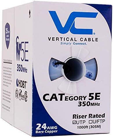 Vertical Cable Cat5e, 350 MHz, UTP, 24AWG, 8C Solid Bare Copper, 1000ft, Black, Bulk Ethernet Cable - 054 Series