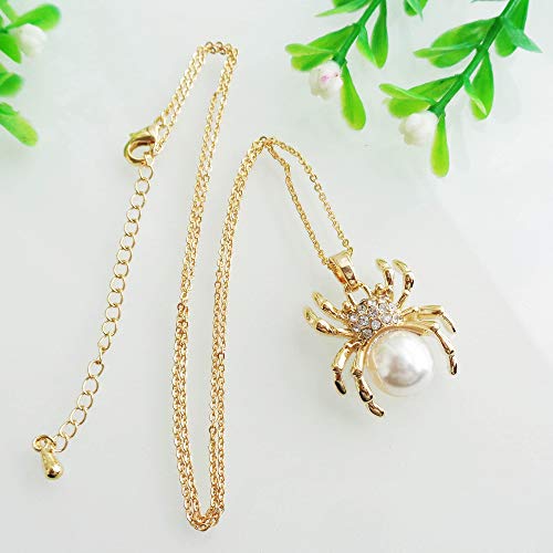 Navachi 18K Gold Plated White Half Ball Crystal Spider Az6090S Pendant Necklace 16"+2" #TOP3