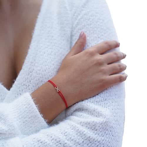 Amazon.com: Solid 14K Gold Tiny Infinity Bracelet with Red String ...