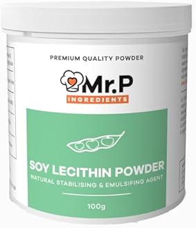 Mr.P Ingredients Soy Lecithin Powder 100g Stabilising & Emulsifying Agent Texture Improver VeganVegetarian Halal Kosher Non-GMO (Recyclable Pot)