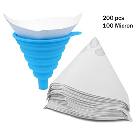 Wandou 200pcs Paint Strainer Filter 100 Mesh Disposable Nylon Conical Paper Purifying Cup Paint Paper Strainers with 1 Pcs Silicone Folding Funnel Cover