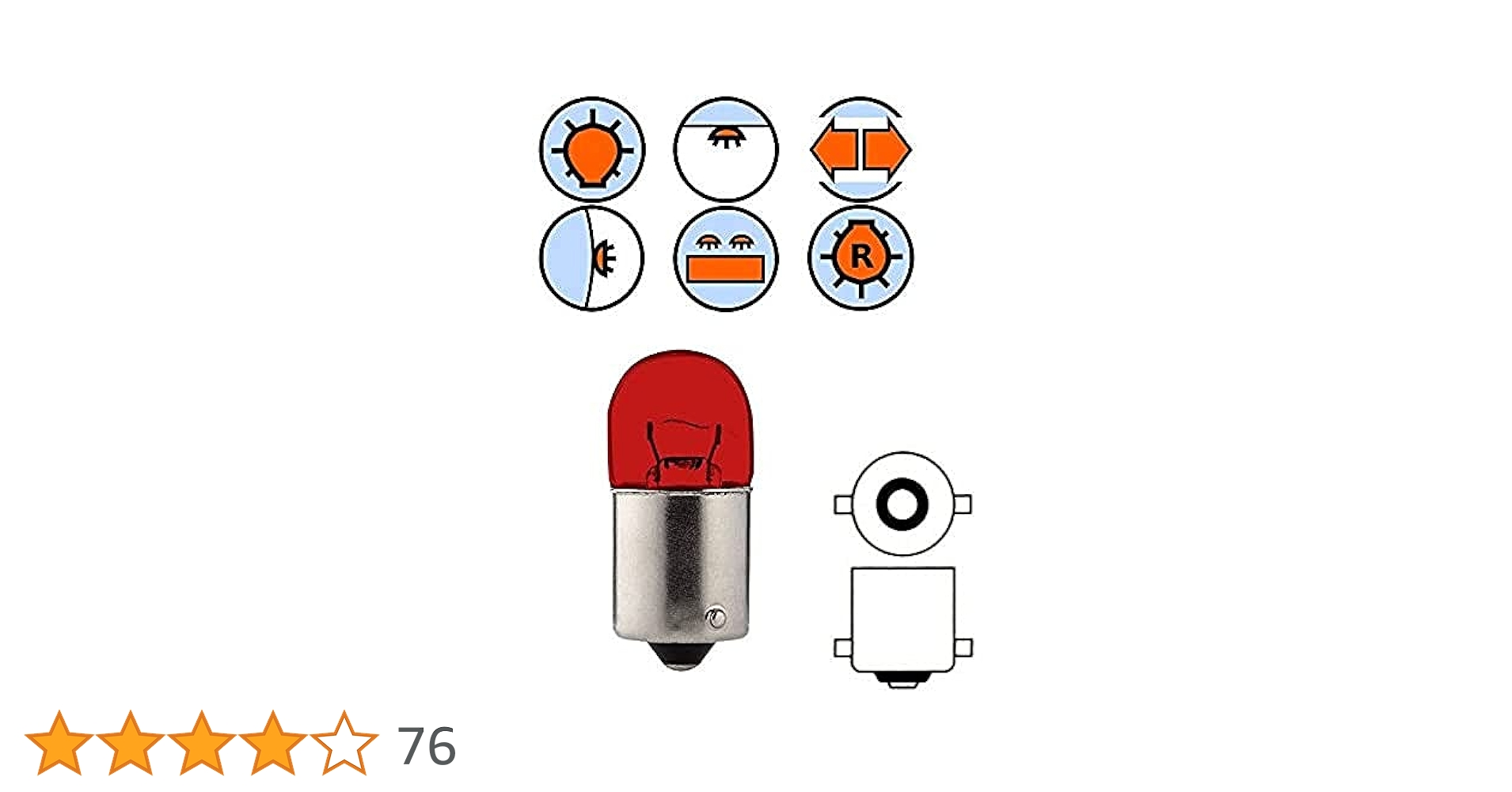 Lampadina Auto 12V 5W BA15S Rosso - Per Luci Stop, Frecce E Posteriori Di Auto E Moto