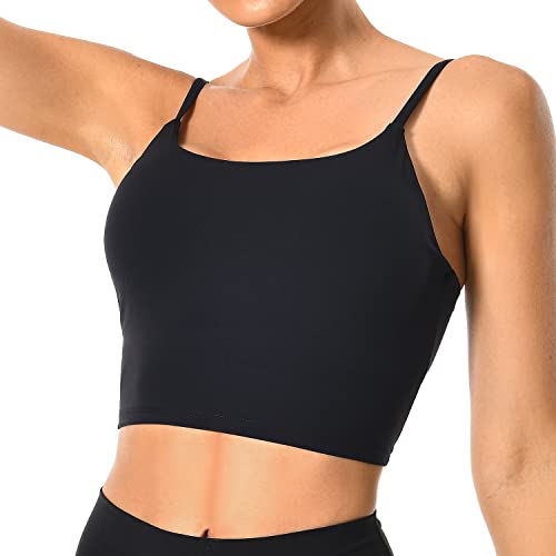 Colorfulkoala Women's Spaghetti Strap Sports Bra Longline Padded Workout Crop Tank Tops (M, Black) #TOP30