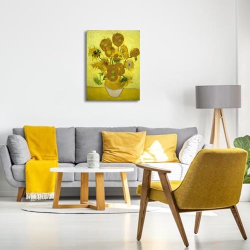 Hyfbh HYFBH-E-2308130012 Van Gogh Wall Art Giclee Canvas Prints Vase With Fifteen Sunflowers Painting Picture Reproduction Bedroom Home Decor Modern Stretched And Framed Floral Picture Artwork 12X16Inch thumb #2