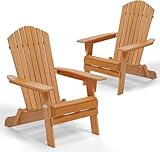 VINGLI Folding Adirondack Chairs Set of 2, Wood Adirondack Chair for Outdoor, Foldable Fire Pit Chairs for Patio, BBQ, Porch, Yard, Pool, Teak