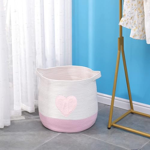 Lauatiiu Großer Korb aus Baumwollseil, gewebter Aufbewahrungskorb für Spielzeug, Wäsche- und Decken-Organizer, runder Geschenkkorb mit Griffen für Kinderzimmer D45xH43 CM Patentiertes Produkt