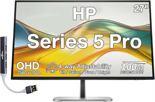 Image of HP Series 5 Pro 27 Inch QHD IPS Monitor with 5ms Response Time | 4-way adjustability, Anti-Glare, Flicker Free, VESA Mount 100mm, Displayport, HDMI & USB Port Expander, Silver /Black