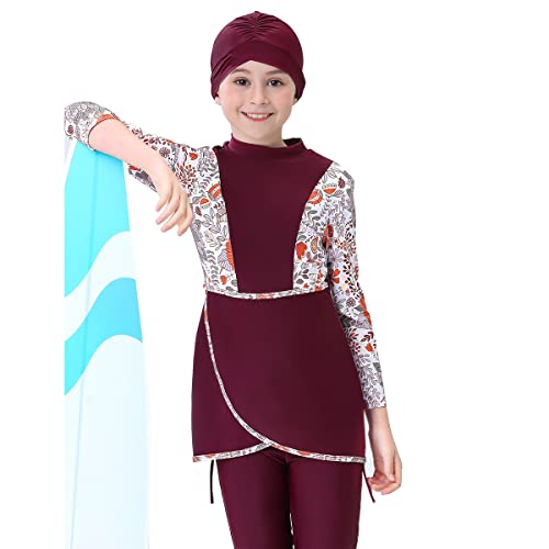 Image of Islamic Swimsuit for Girls 2-Piece Full Cover Hijab Top Burkini Pants Modest Muslim Swimwear Beachwear Bathing Suit
