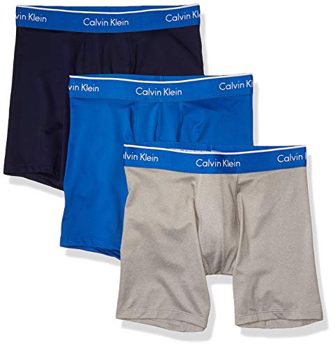 Calvin Klein Men's Microfiber Stretch Multipack Boxer Briefs, Turkish Sea/Grey Heather/Peacoat, XL