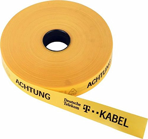 Triuso Trassenband Warnband Trassenwarnband Einlegeband Grabenband Sicherheitsband Sicherungsband 50mm x 250m "Achtung T-Kabel"- gelb