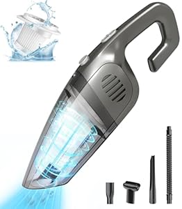 PGMDFKI Handheld Vacuum Cleaner, Powerful Suction,120W Powerful, Rechargeable Lightweight Wet/Dry, Portable Car Vacuum Cleaner for Home, Car and Pet Hair Cleaning (Gray&Black)