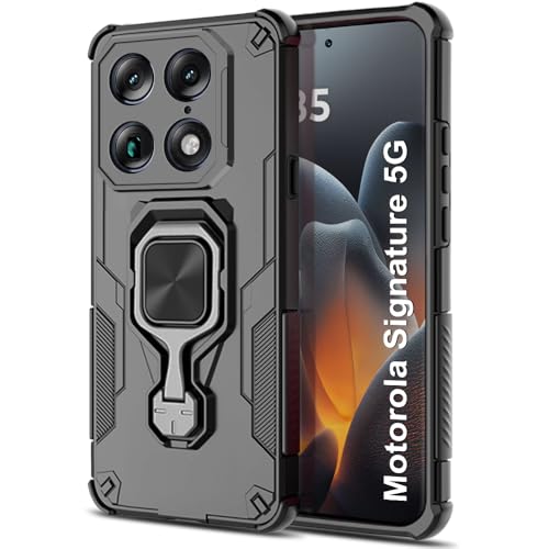 Image of TheGiftKart Tough Armor Bumper Back Case Cover for Motorola Moto Signature 5G | Ring Holder & Kickstand in-Built | 360 Degree Protection Back Case Cover for Motorola Signature 5G (PC & TPU, Black)