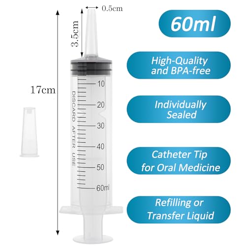 3 Pack 60ml große Spritze Kunststoff, Haustier Fütterung Spritze sterile Verpackung für wissenschaftliche Labors, Messung, Dispensieren, Gießen, Nachfüllen