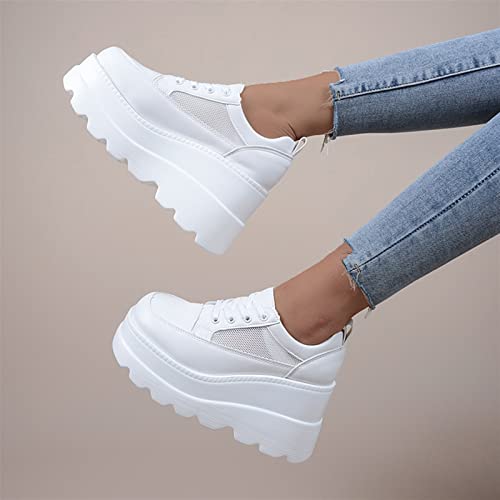 Casual Wedge Sneakers Ankle Boots Autumn And Winter Platform Breathable Hollow Shoes White Shoes Female Students Single Shoes Fashion Ladies High Heels Pumps Shoes ( Color : White , Shoe Size : 5.5 )4
