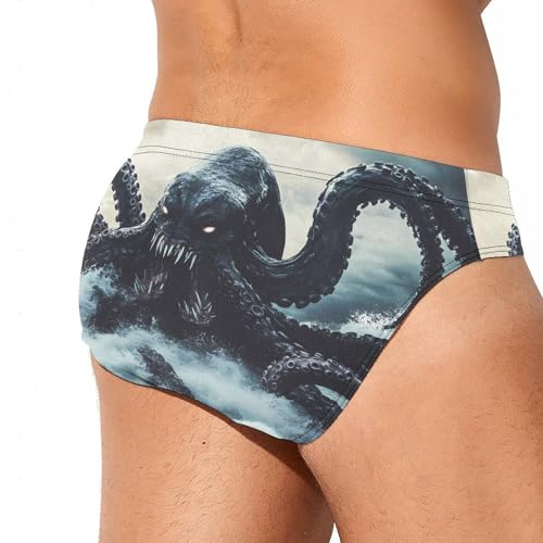 Sea Monster Octopuss Tentacles Fangs Mens Swim Briefs Bikini Sexy Low Rise Trunks Swimsuit Bathing Suit Beach3