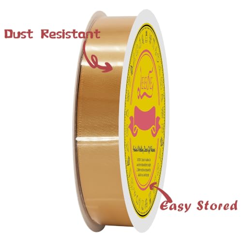 Image of Old Gold Satin Ribbon 1 inch X 50 Yards Polyester Ribbon for Gift Wrapping Very Suitable for Weddings Party Hair Bow Invitation Decorations and More