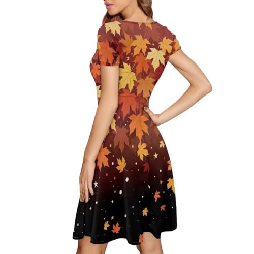 Image of HUGS IDEA Womens Puffy Swing Midi Dress Round Neck Short Sleeve Party A-Line Dresses