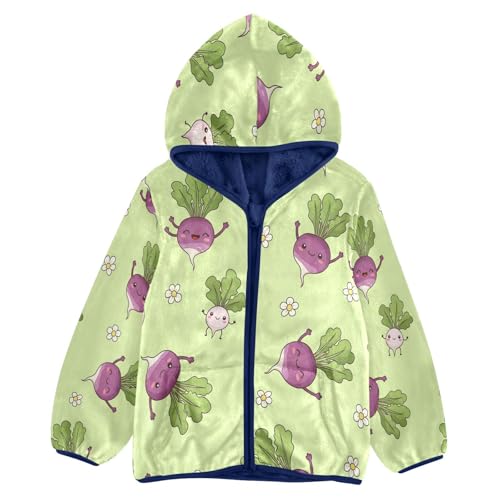 Cute Turnip Pattern Prints Toddler Fleece Jacket Girl Boys Hooded Fleece Jacket Coat Warm Outwear Zip-up 3-10T