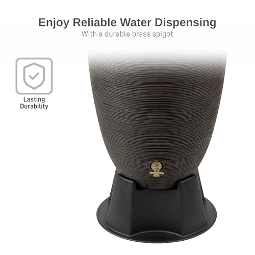 Image of RTS Home Accents 50-Gallon Newport Rain Barrel with Stand and Removable Lid, Bronze Color