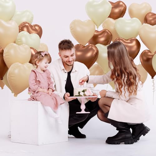 Image of 20pcs Brown Nude Cream Heart Balloons, 18 Inch Coffee Beige Foil Neutral Heart Shape Love Balloons for BOHO Birthday Baby Shower Wedding Valentines Day Party Decoration