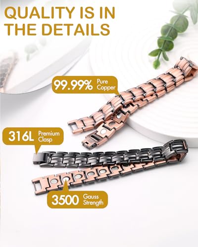 Feraco Copper Bracelet for Men - 99.99% Pure Copper Gift With Adjustable Sizing Tool, Magnetic Field Therapy Jewelry