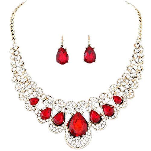 Preisvergleich Produktbild Vektenxi Braut österreichischen Kristall Halskette Zirkonia Teardrop Ohrringe Schmuck-Set Geschenke passen mit Party Brautkleid, rot langlebig und nützlich