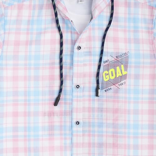 Image of CAVIO Boys Checks Print Hooded Shirt and T-Shirt