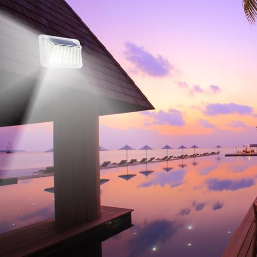 Lámpara solar de pared con sensor de movimiento y foco transparente de 90 LED para exterior 4